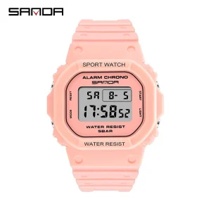 Jam Tangan Wanita Digital Tali Rubber Chronograph Anti Air