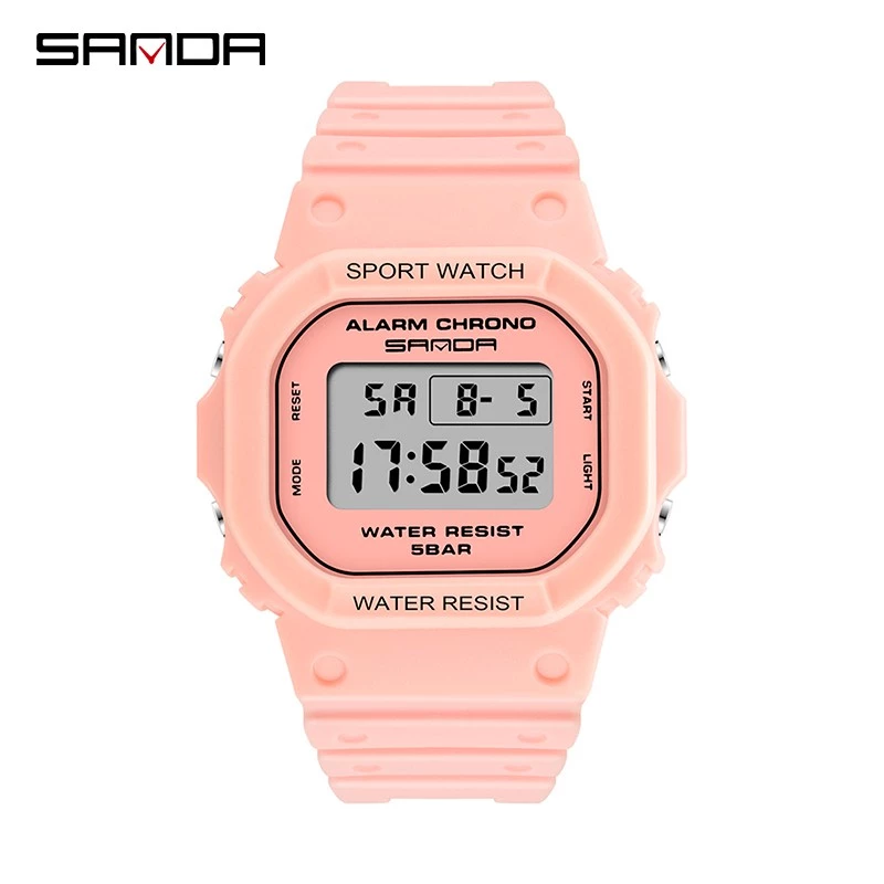 Jam Tangan Wanita Digital Tali Rubber Chronograph Anti Air