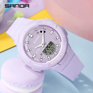 Jam Tangan Wanita Digital Analog Tali Rubber Chronograph Anti Air