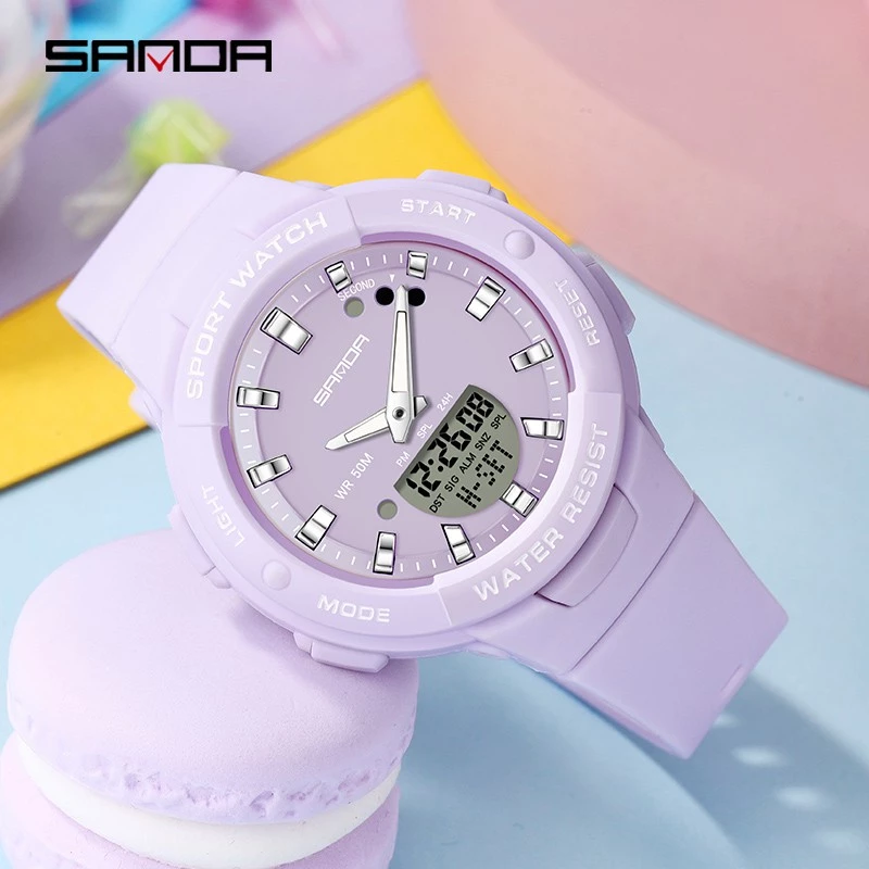 Jam Tangan Wanita Digital Analog Tali Rubber Chronograph Anti Air