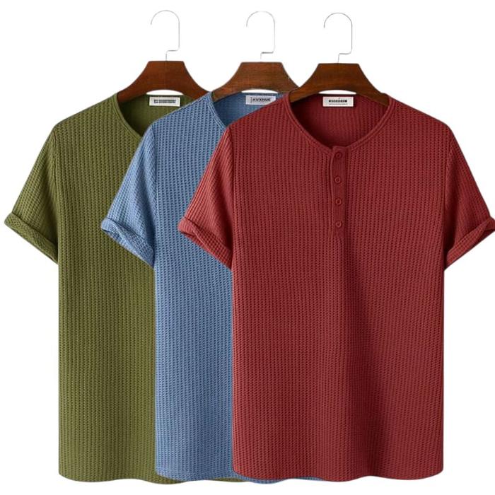Paket Hemat 3 Pcs Kaos Henlay Polos Pria bahan Wafle Premium Lembut