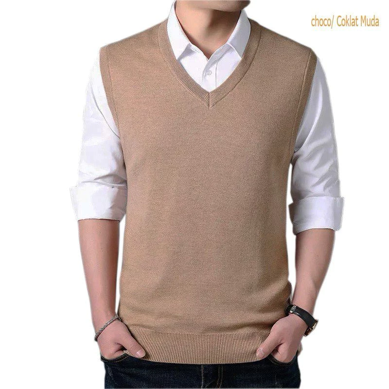 ROMPI RAJUT PRIA PREMIUM KNIT VEST VNECK LIST / VEST KNITTING POLOS LIST KOREA STYLE BEST