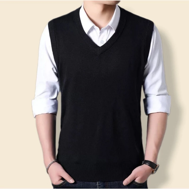ROMPI RAJUT PRIA PREMIUM KNIT VEST VNECK LIST / VEST KNITTING POLOS LIST KOREA STYLE BEST - Image 2