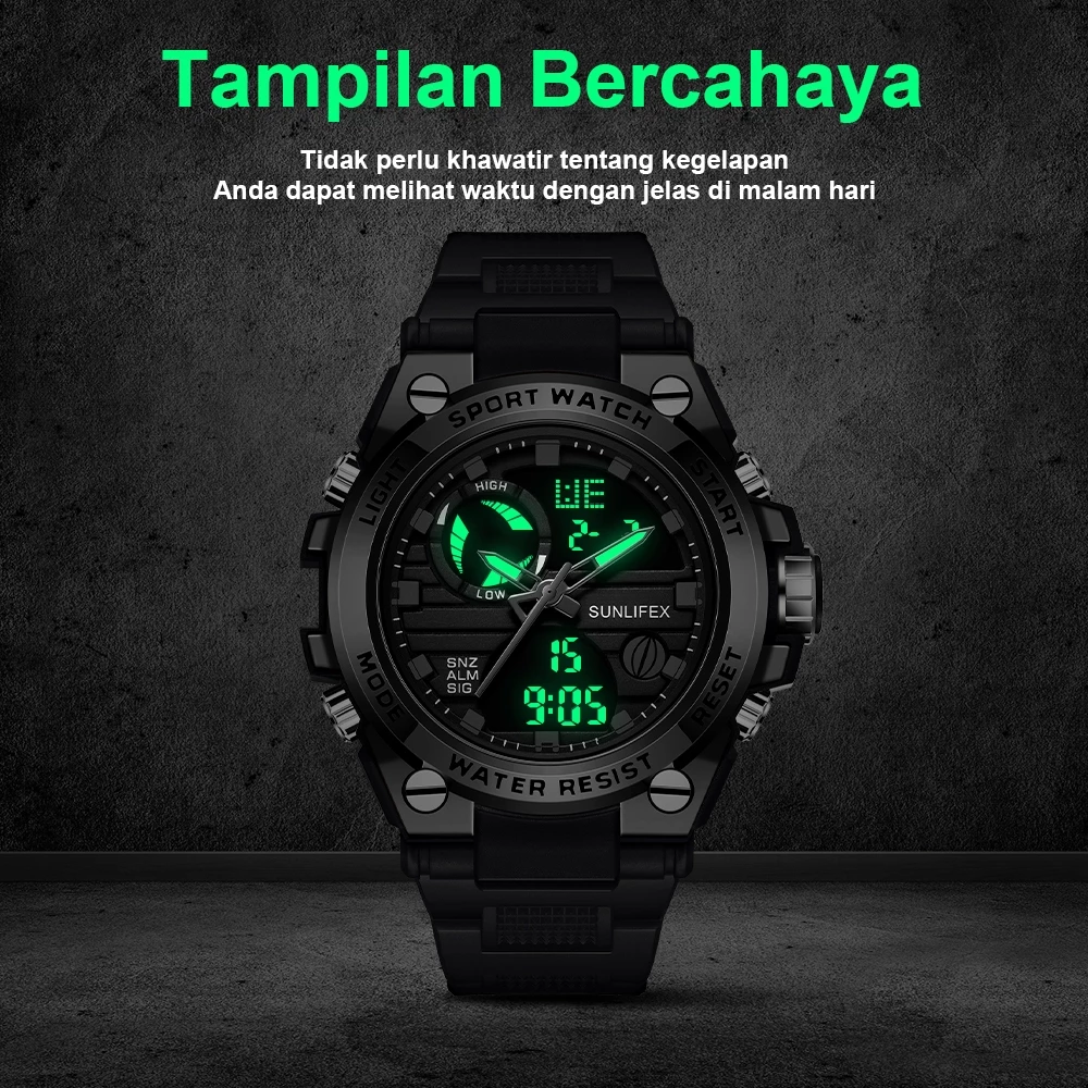 Sunlifex Jam Tangan Pria Digital&Analog Olahraga Tali Silikon Luminous Multifungsi Jam Tangan Cowok - Image 4