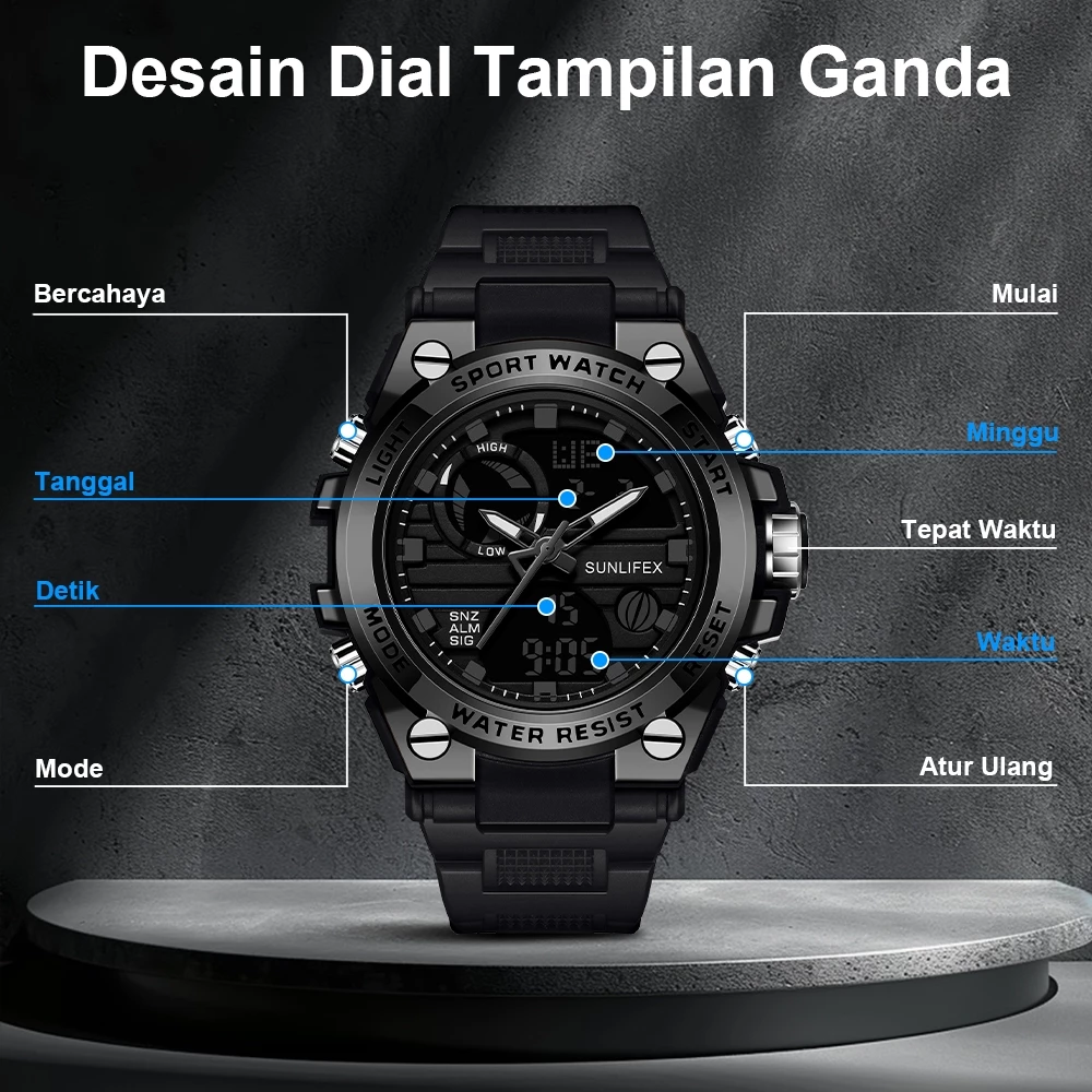 Sunlifex Jam Tangan Pria Digital&Analog Olahraga Tali Silikon Luminous Multifungsi Jam Tangan Cowok - Image 2
