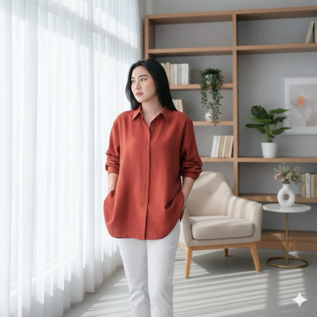 Kemeja Rayon Twill UNIQLO Premium Wanita Kemeja Polos Terbaru Lengan Panjang - Image 2