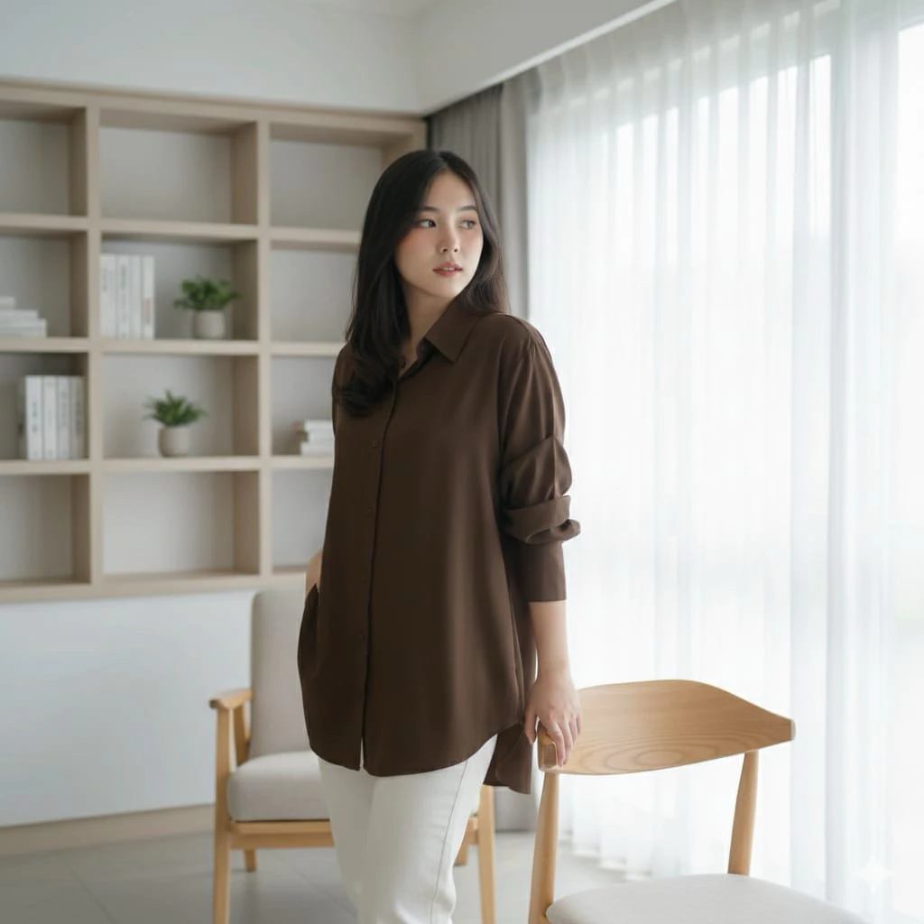 Kemeja Rayon Twill UNIQLO Premium Wanita Kemeja Polos Terbaru Lengan Panjang - Image 3