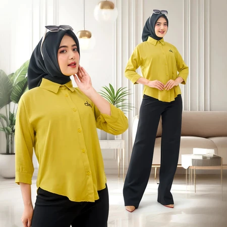 Kemeja Wanita Rayon Twill Bordir Logo Lengan Panjang Adem Nyaman Atasan Wanita Casual Elegan Kekinian - Image 2