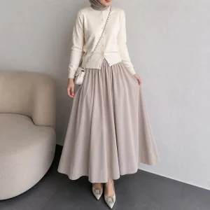 Rok Polos Jatuh A Line Wanita Basic Skirt Korean Style Pinggang Full Karet Anti Menerawang