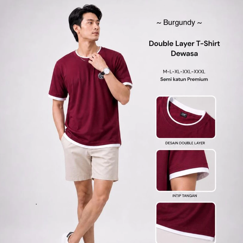 Kaos Double Layer Rib Tshrit Pria Basic Semi Katun 24s Premium Kaos Distro Polos Dewasa - Image 2