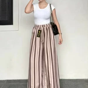 Everyday Pants Stripe - Salur Motif Besar Celana Kulot Wanita Highwaist Loose Pants