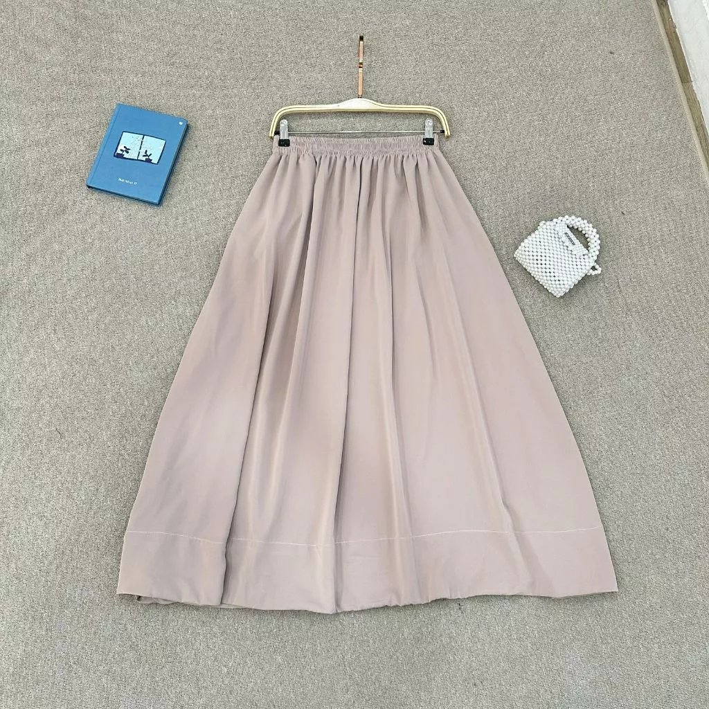 Rok Polos Jatuh A Line Wanita Basic Skirt Korean Style Pinggang Full Karet Anti Menerawang - Image 3